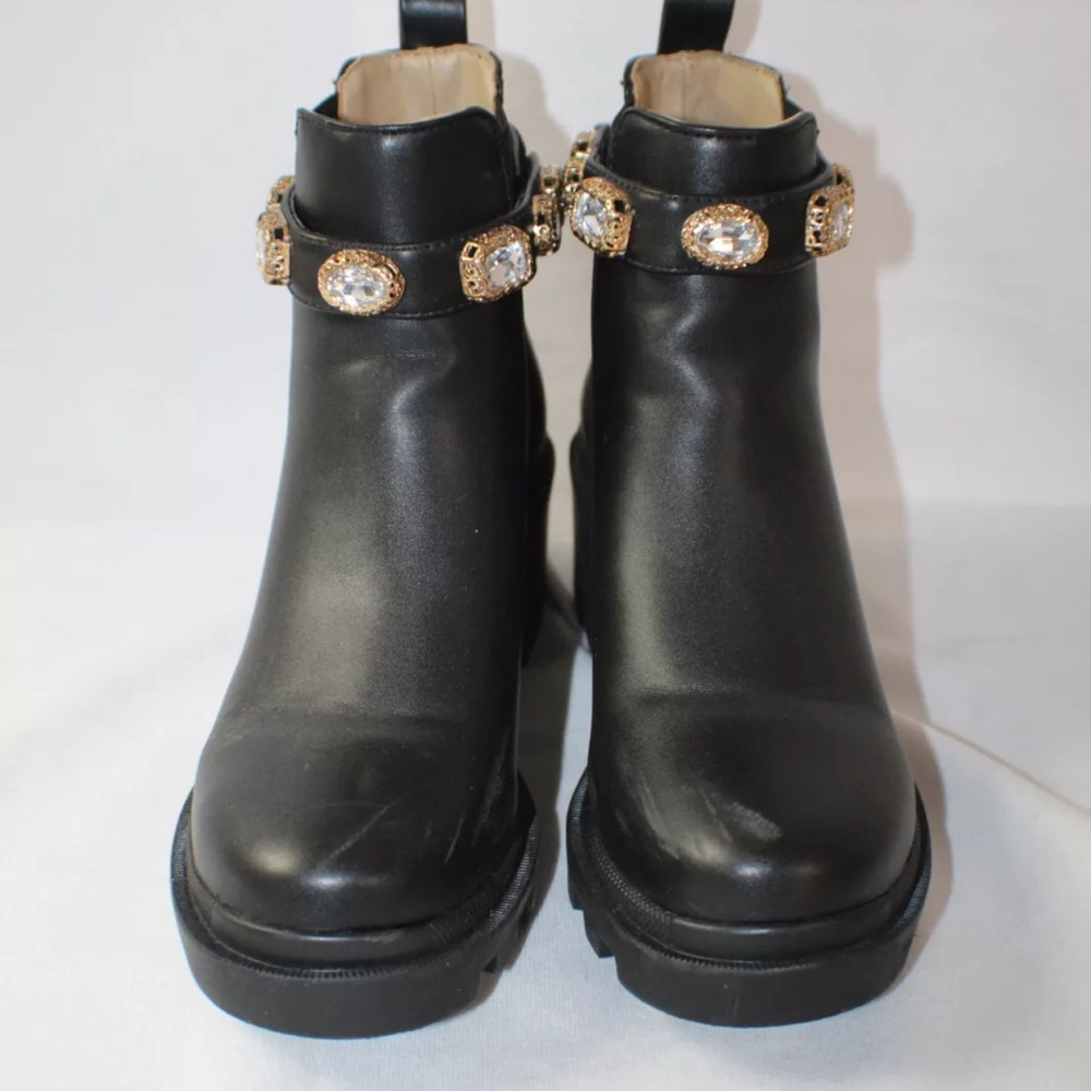 STEVE MADDEN Amulet Black Bling Chelsea Ankle Boots SZ: 7.5